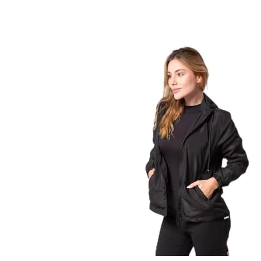 Jaqueta Corta Vento Feminina Impermeável, 100% Poliéster, com Capuz Removível e Bolsos com Zíper, Preta (BR, Alfa, M, Regular, Regular)