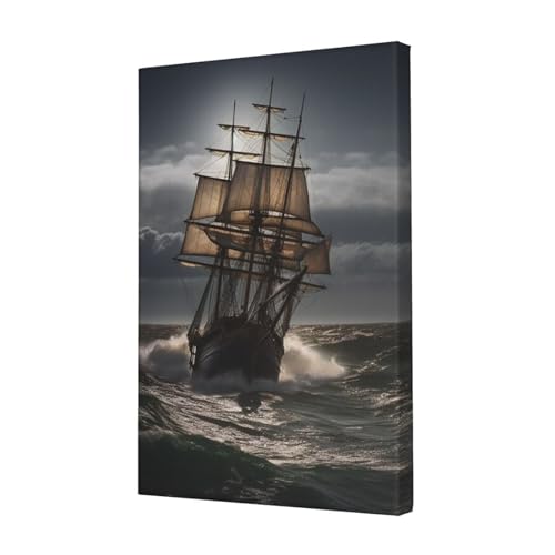 Tableau voilier en tempête impression HD pour chambre et bureau 30x45 cm