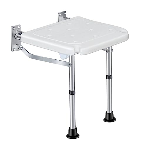 HUIOP Banc de douche pliable fixé au mur Siège de bain rabattable Tabouret de chaise de salle de bain à visser avec pieds antidérapants Trous de drainage Fente pour...
