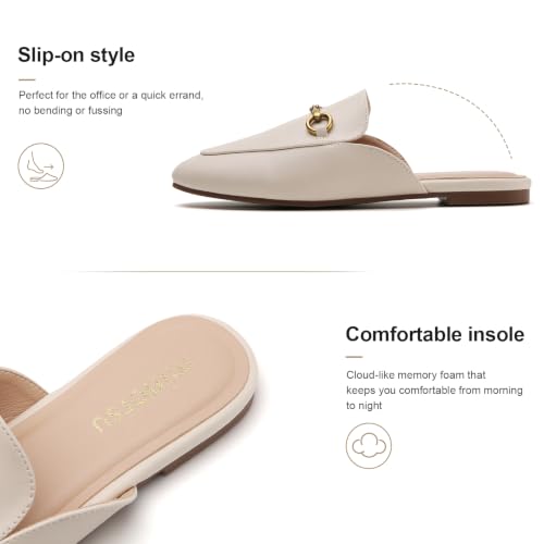 Image of Minorsu Buckle Mules for Women Flats Loafers Shoes for Work Office Business | Slip on,Round Toe,Backless,Slides, Casual
