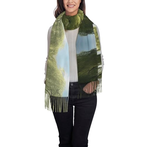 Écharpe imprimée Willow Tree mixte toucher cachemire noir le cadeau idéal