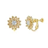EVEVIC Austrian Crystal Flower Clip on Earrings for Women Trendy,14K Gold Plated Hypoallergenic Non Pierced Sunflower Earrings Jewelry Gift (Yellow)