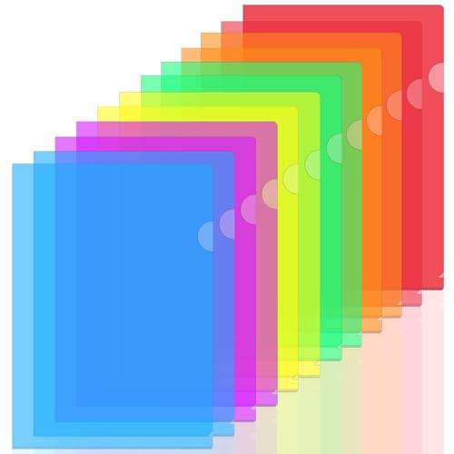 Dossiers en plastique transparent A4,12PCS Pochette Plastique A4,Pochette Document 6 Couleurs Vives...