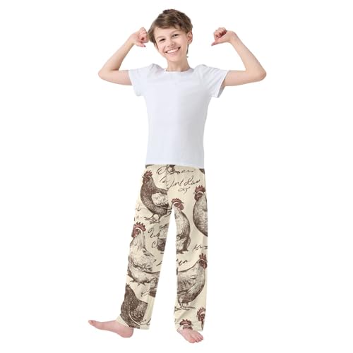 ZZXXB Cock Pattern Boys Long Pants Soft Trousers Elastic Waist Kids Lounge Bottoms with Pockets S-XL2
