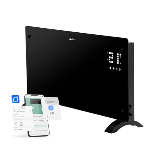 JATA JCRW2520 - Radiador Eléctrico WIFI Bajo Consumo Cristal 2000 W. 5-50ºC. 2 Potencias. Temporizador 24h. Instalación pared o suelo. 77x77x38,5cm. Conectividad WIFI y APP