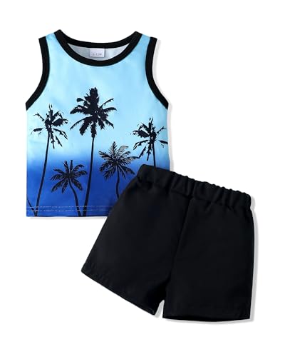 Image of NZRVAWS Toddler Baby Boy Summer Clothes 2Pcs Shorts Set Sleeveless Tank Tops Hawaiian T-Shirt Cute Boys Clothing Set