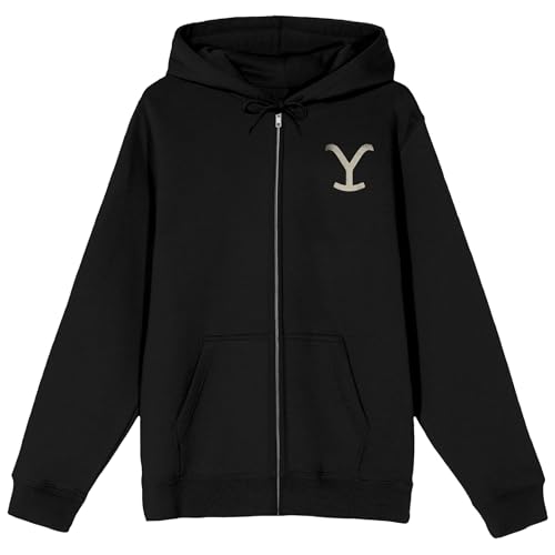 Bioworld Yellowstone Logo Long Sleeve Men's Black Zip-Up Hooded Sweatshirt