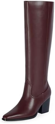 Modatope Knee High Boots Women Square Toe Chunky Heel Tall Boots for Women High Heel Side Zipper Long Boot