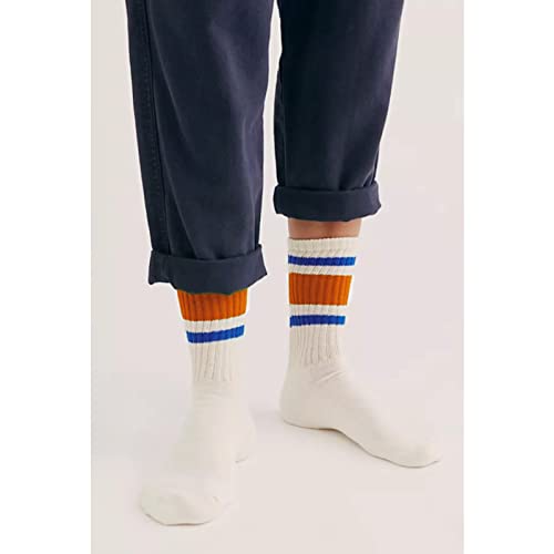 Fszsaa 4 PAIRS Novelty Socks For Women Striped Retro Crew Socks Sporty Calf Socks Casual Cotton Socks Women