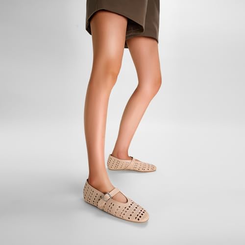 Rhinestone Ballet Flats for Women,Women's Sparkly Crystal-Embellished Ballerina Shoes Mesh Flats Fishnet Buckle Strap Mesh Ballet Flats Comfortable Round Toe Casual Dress Mary Jane Shoes4