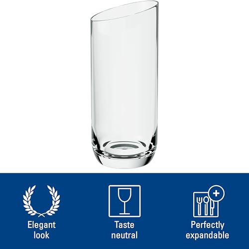 Villeroy & Boch - NewMoon Long Drink Glass Set, 4 Pieces, Elegant, Modern Sloping Long Drink Glasses, Crystal Glass, Transparent, Dishwasher Safe