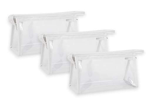 GLUN® Bolsa de papelería transparente con cierre de cremallera, organizador para escuela, collage, oficina, bonita bolsa de cosméticos para mujer, bolsa multiusos (paquete de 3)
