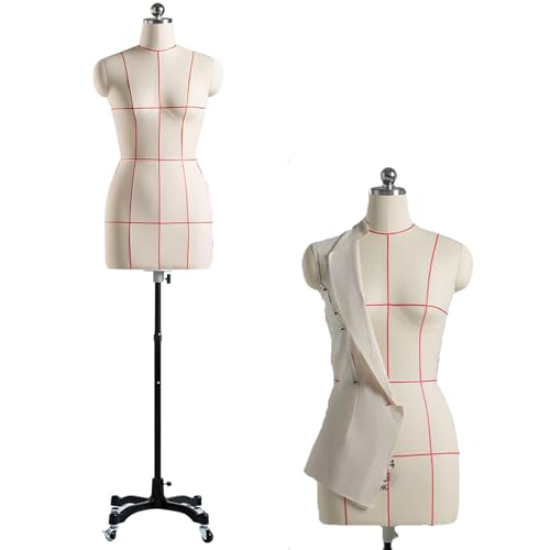 Maniqui Costura Mujer Modista Maniquí de costura con ruedas, cuerpo de maniquí de costura, torso de maniquí de ropa de pie con altura ajustable, Exhibición de Escaparate,S80