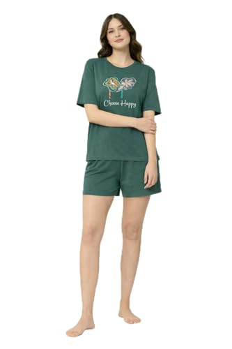 Image of Duchess Women's Cotton Printed Night Suit Set of Top & Shorts Pajama Set