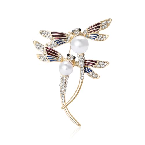 Image of Dragonfly Brooch Pin for Women Rhinestone Lapel Pins Vintage Animal Brooches for Costume Accessories