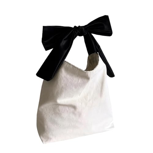 Bow Purse Mini Tote Bag with Large Bowknots Canvas Handle Bow Shoulder Bag Elegant Trendy Handbag Gifts Women