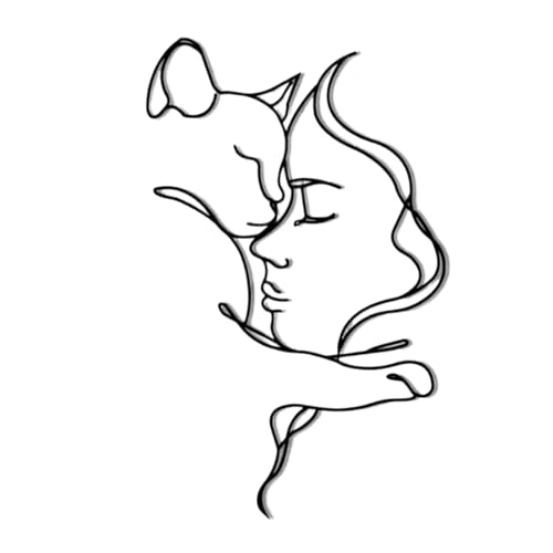 Pzuryhg Art Mural en Métal Esthétique Moderne - Silhouette de Chat et Femme pour Décoration Murale de Salle de Bain et Chambre à Coucher