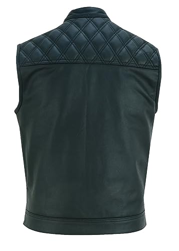 RUBSONS SOA Men’s Motorcycle Diamond Stitching Quilted Leather Biker Club Style Vest (DE/NL/SE/PL, Alphanumerisch, S, Regular, Regular, Black)
