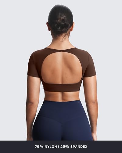Image of Aoxjox Short Sleeve Crop Tops for Women Clarissa Hollow Back Workout Crop T Shirt Top