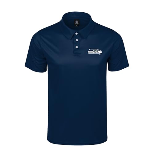 FOCO NFL Men's Officially Licensed Football Team Color Primary Logo Performance Short Sleeve Polyester Polo Shirt - Seattle Seahawks Navy - XX-Large