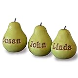 Set of 3 Custom Bespoke Text Rustic Green Word Pears, Personalized Text or Phrase