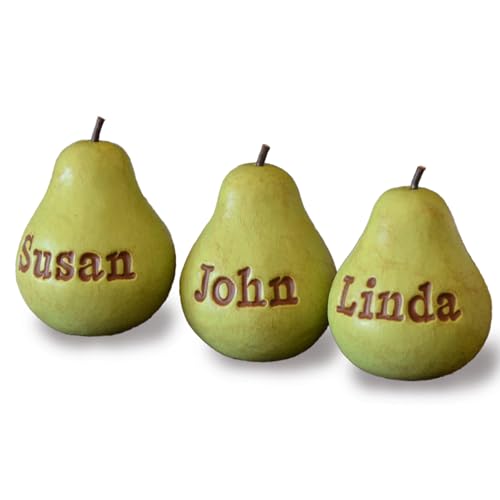 Set of 3 Custom Bespoke Text Rustic Green Word Pears, Personalized Text or Phrase