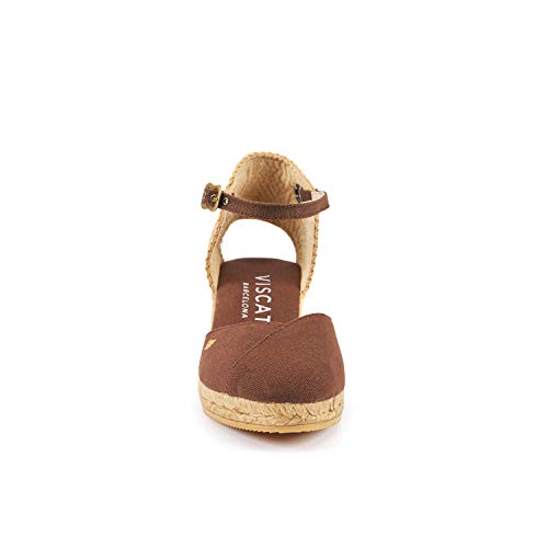 Image of Viscata Pubol Espadrille Canvas Low Wedges with Ankle Strap Spain Handmade 2 inch Heel Women's Sandals with Breathable Organic Cotton Canvas and 100% Natural Jute for all Occasions: Casual, Work, Party