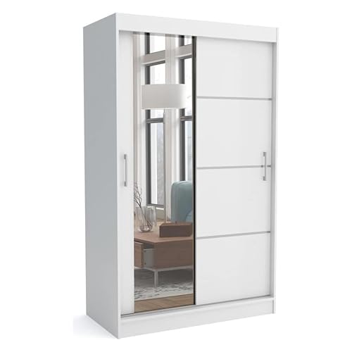 Brent - Kleiderschrank mit Spiegel 100cm Breit Windsor Tomy I Schlafzimmerschrank mit 2 Kleiderstange und Einlegeböden für Kleidung I Kleiderschrank...