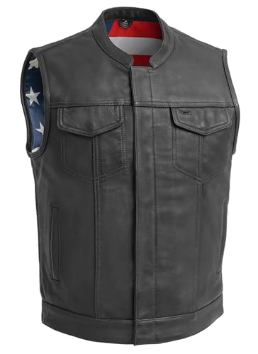 First Mfg Co - Born Free - Men's Motorcycle Biker Riding Black Leather Vest - Extra Large - Conceal Carry Pockets