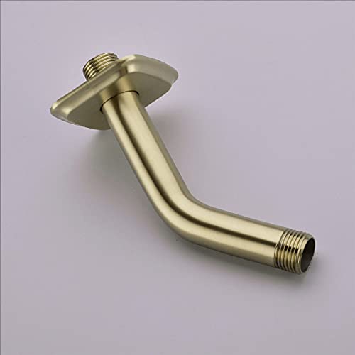 Trustmi Shower Arm With Flange, Angled 6-Inch Stainless Steel Replacement Pipe, Wall Mounted Tube For Bathroom Shower Head, Brushed Gold #TOP3