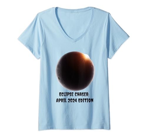 Mujer Eclipse Solar Total Abril 2024 - Sky Watcher Memory Design Camiseta Cuello V