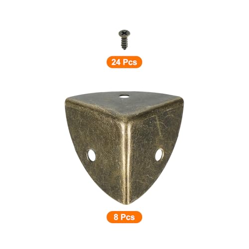 Image of uxcell 8 Pcs Decorative Box Corner Cover, 28mm Metal Edge Guard, Furniture Corner Edges Protector with Screws, Bronze