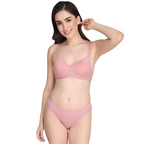 Image of Non Padded Bra Panty Set - Made of Pure Cotton Full Coverage Non Wired Seamless Pushup Soft Cup for T-Shirt Saree Dress Sports Garment for Daily Use Everyday