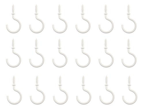 Metal Cup Hook, Pack of 18, White, Premium Steel Screw Hooks, Command Outdoor Light Clips, Christmas Light Hooks