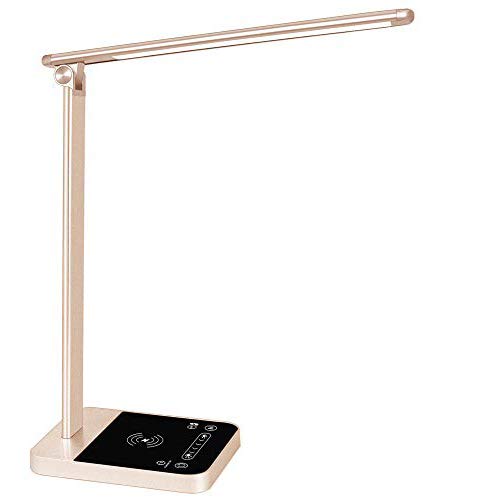 LED Desk Lamp with Fast Wireless Charger, WiFi, Touch Control, USB Port, 6 Brightness Levels 3 Lighting Modes, Timer, Memory Function, Desk Light for Office Dorm Works with Alexa Google Home(Gold)