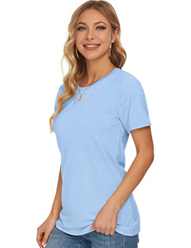 WNEEDU Womens T Shirts Short Sleeve Crewneck Loose Summer Tees Basic Tops3