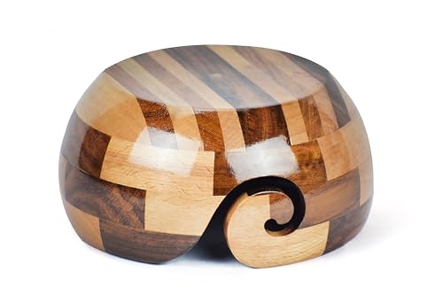 Image of Large Wooden Yarn Bowl | Handmade Knitting Wool Storage Bowl | Yarn Holder Dispenser with Holes to Prevent Slipping and Tangles for Knitting & Crocheting (Multicolor)