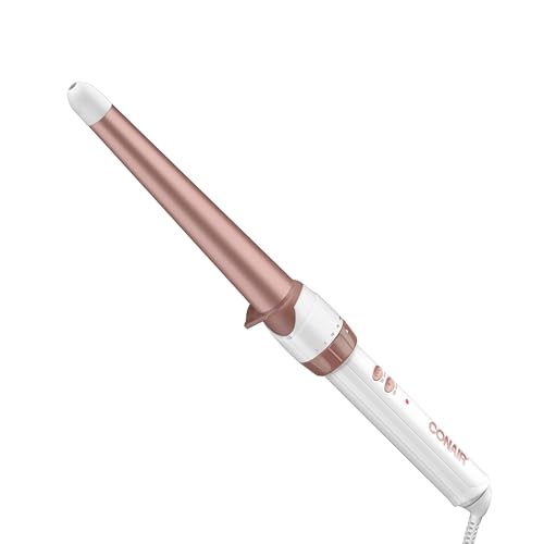 Conair Double Ceramic Tapered Curling Wand, Hair Wand Tapers 1¼ Inch to ¾ Inch to Produce Beachy Waves, 30 Heat Settings, For All Hair Types and Textures, White