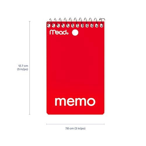 Mead Wirebound Memo Book, 3” x 5”, College Ruled, 120 Pages/60 Sheets, Assorted Colour Covers, Pack of 5, (45428) image 3