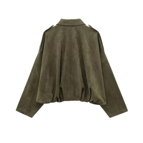 Women's Faux Suede Jacket with Collar & Shoulder Straps, Loose Fit Style Coat, Vintage Casual Zip Up Outwear2