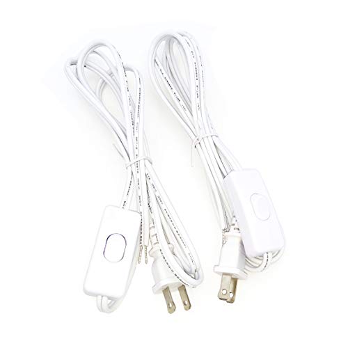 2 Pack Lamp Cord with Button switch,Pure Copper Power Extension Cord, Lamp Cord Stripped Ends Ready for Wiring ?6 feet/1.8m? (White)