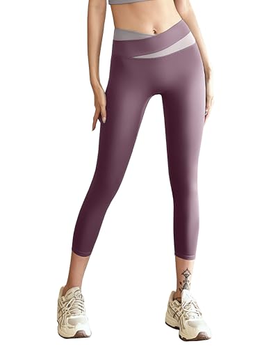 Image of Eellanzzio 7/8 length Yoga Pants High Waisted Soft Workout Leggings for Women, Purple, XL