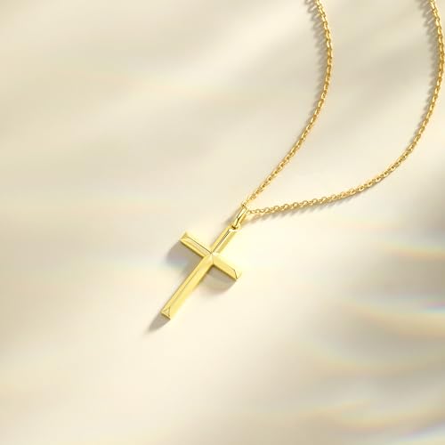 FANCIME Yellow Gold Plated 925 Sterling Silver Beveled Cross Pendant Necklace Dainty Fine Delicate Jewelry Gifts for Women 18 INCHES4