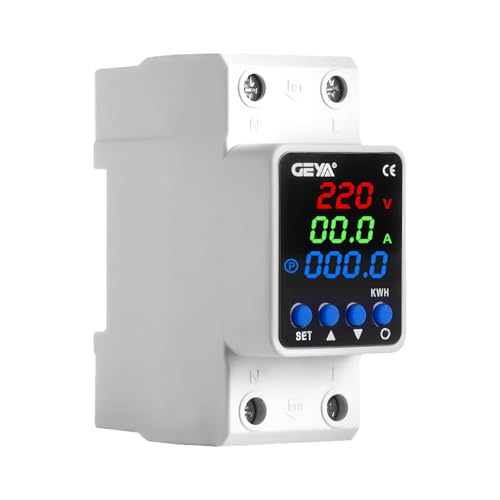 GEYA 2P 63A Smart Circuit Breaker, AC 220V Adjustable Over Under Voltage & Over Current Protection, Auto Reset Din Rail Mount with Energy Monitoring