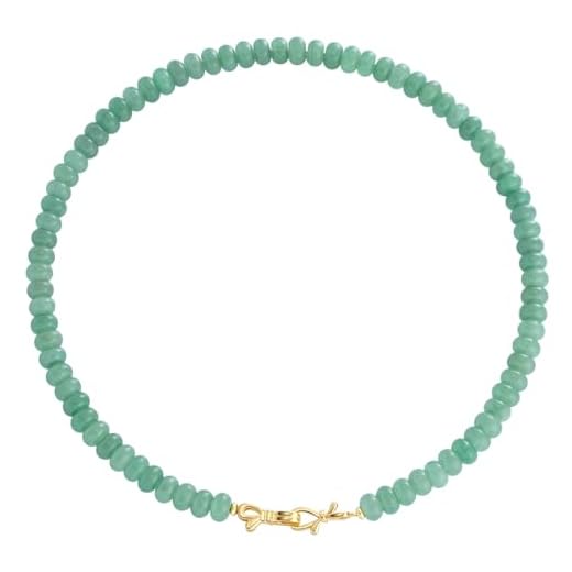 NLIEO Green Aventurine Gemstone Beaded Choker Necklace for Women 14K Gold Bow Birthstone Beads Chokers