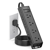 Extension Cord Flat Wall Plug - Surge Protector Power Strip with 12 Outlets, 5ft, Outlet Extender with Multiple Outlets, Wall Mount, Desk Charging Station for Home Office Dorm Room Essentials, Black