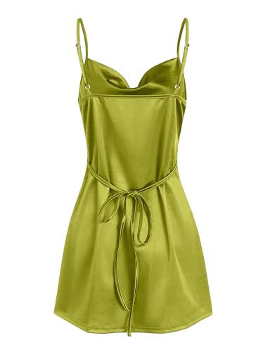 Image of ZAFUL Women's Satin Sleeveless Spaghetti Strap Mini Dress Sexy Slip Cowl Neck Silky Cocktail Party Dresses