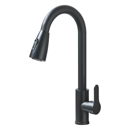 TVTIUO Wasserhahn Küche Ausziehbar, Hochdruck Küchenarmatur mit Herausziehbarer Brause Ausziehbar Armatur, Mischbatterie Spültischarmatur, 360° Schwenkbar Zwei Sprühfunktionen,Schwarz