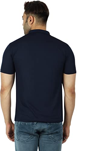 Image of Regular Fit Solid Men Polo Neck Collar T-Shirt Pack of 1 Navy Blue