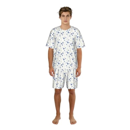 Pyjama court pour homme imprimé marguerites et bleuets en coton léger